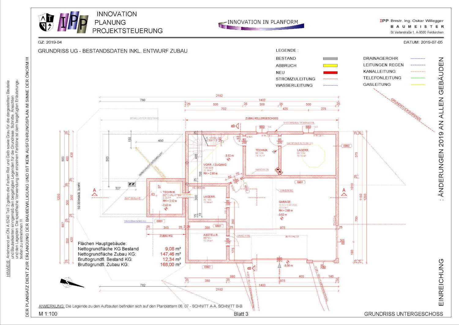 Plan für Bauprojekt vom Büro IPP – Bmstr. Ing. Oskar Willegger