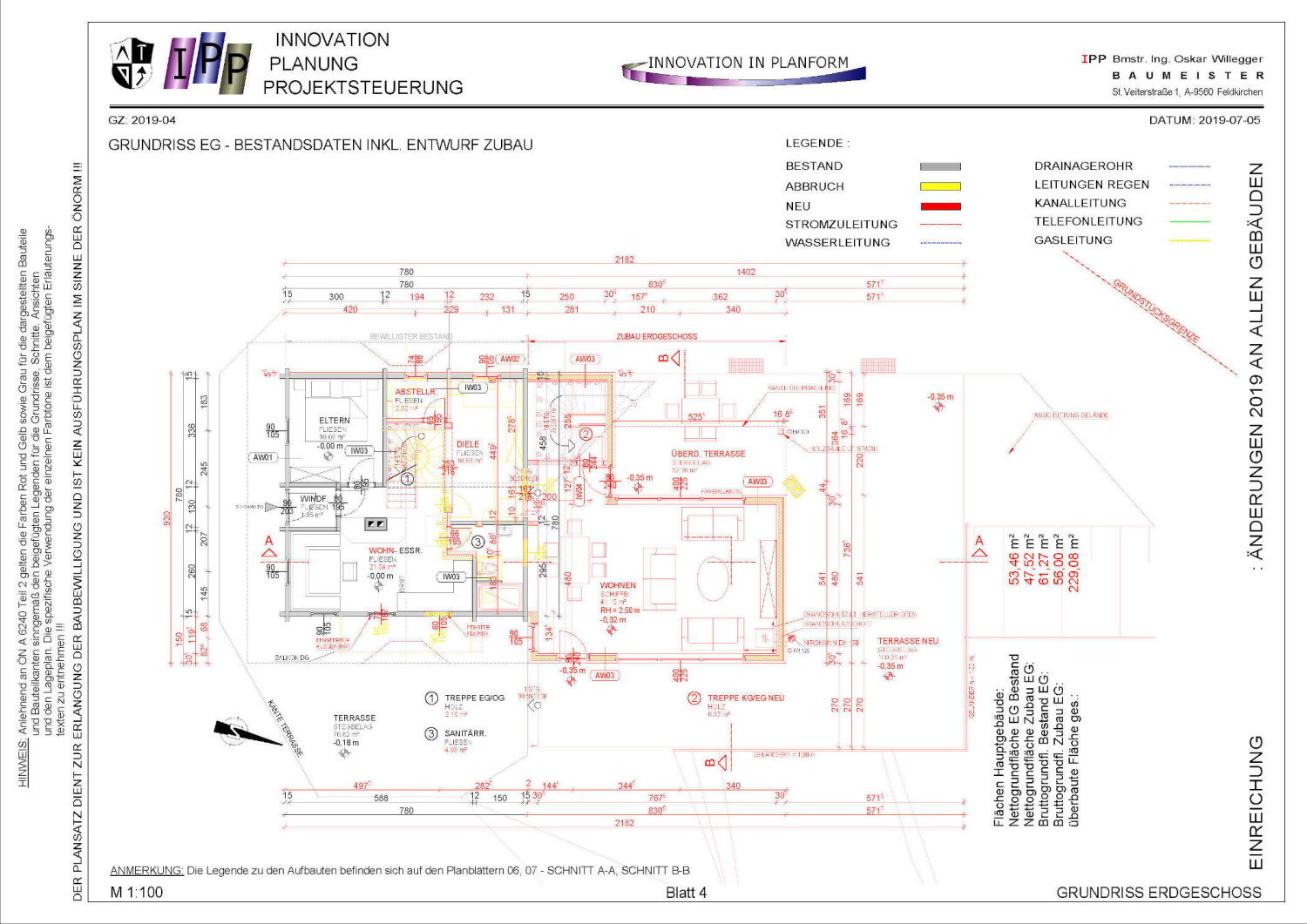 Skizze für ein Bauprojekt erstellt vom Büro IPP – Bmstr. Ing. Oskar Willegger
