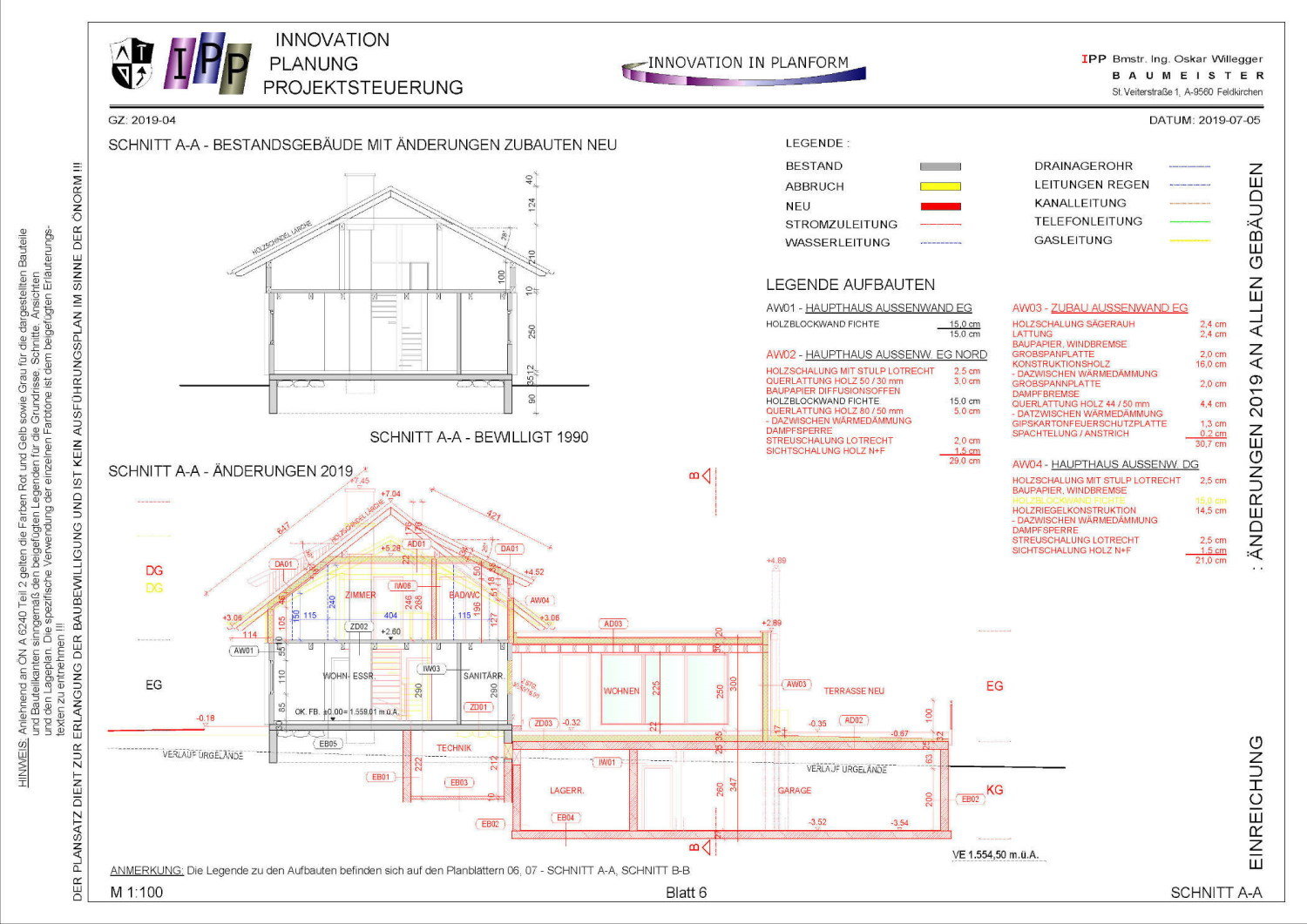 Bauzeichnung vom Büro IPP – Bmstr. Ing. Oskar Willegger